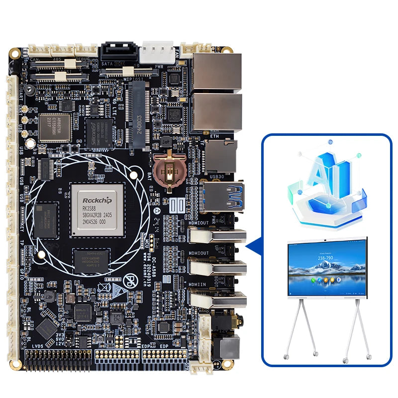 Rockchip RK3588 Industrial Motherboard with 6 TOPS NPU 16GB LPDDR4X A55 CPU for AI Server and OEM/ODM Development